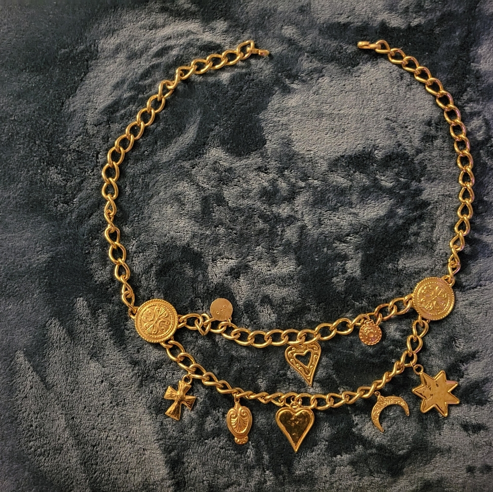 Chic Gold Charm Necklace with Heart and Star Accents